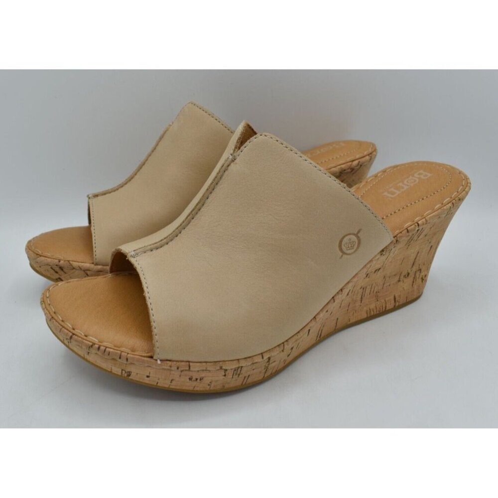 Born Womens Size 10 Arie Natural Full Grain Leather Platform Wedge Sandals Shoes